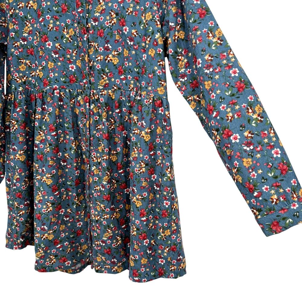UMGEE Sz Small Floral Corduroy Dress Long Sleeve Fall Winter Autumn Artsy Blue - Picture 6 of 9